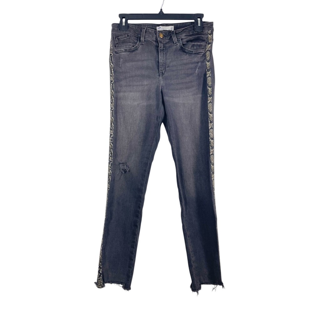 Zara Z1975 Denim Gray Wash Snake‎ Print Skinny Jeans Distressed Women's Size 6